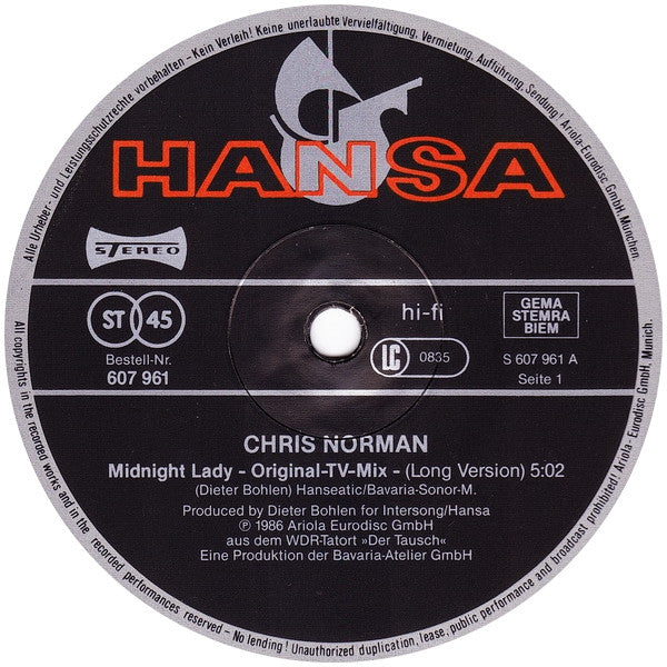 Chris Norman : Midnight Lady (Long Version) (12", Maxi)
