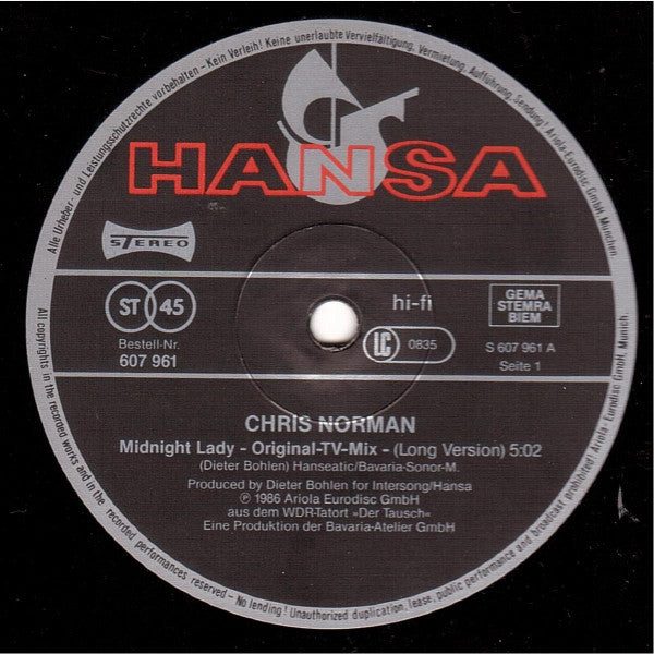 Chris Norman : Midnight Lady (Long Version) (12", Maxi)