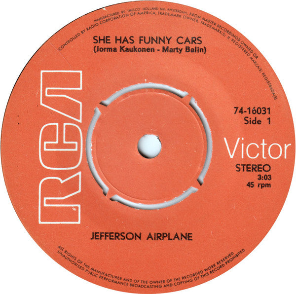 Jefferson Airplane : She Has Funny Cars / Plastic Fantastic Lover (7", Single)