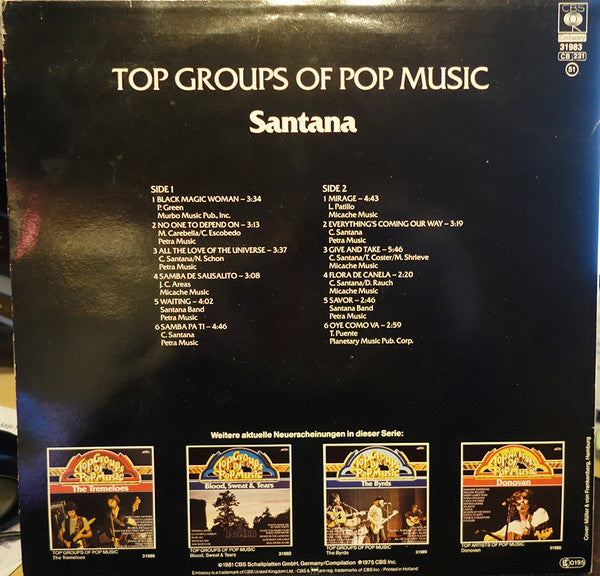 Santana : Top Groups Of Pop Music (LP, Comp, RE)