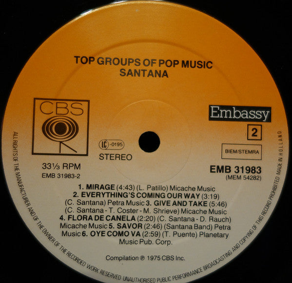 Santana : Top Groups Of Pop Music (LP, Comp, RE)