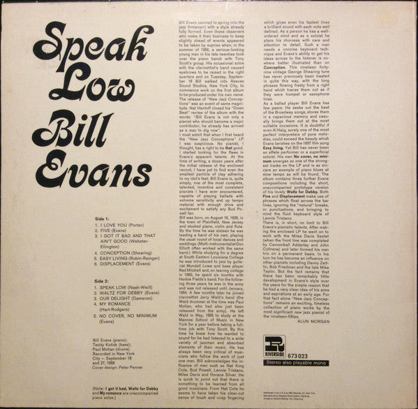 Bill Evans : Speak Low (LP, Album, RE)