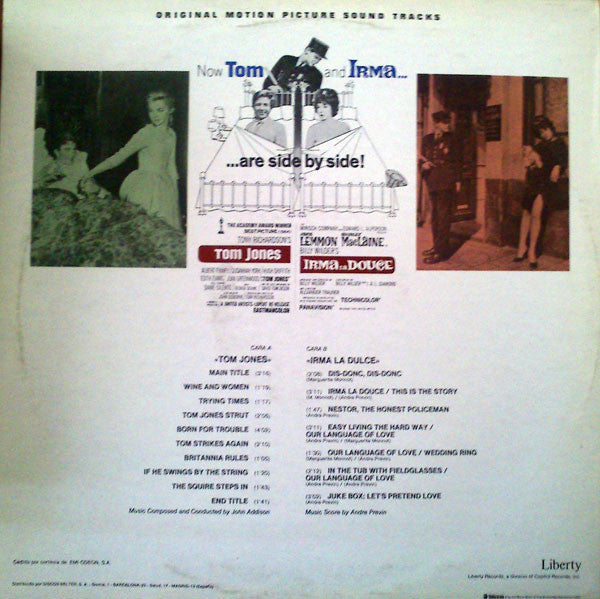 John Addison / André Previn : Original Motion Picture Sound Tracks: Tom Jones - Irma La Douce (LP, Comp, Mono, RE)