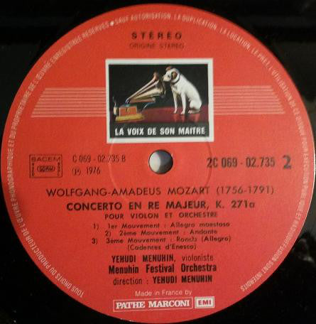 Wolfgang Amadeus Mozart - Yehudi Menuhin - Menuhin Festival Orchestra : Concerto "Adelaïde" - Concerto N°7 En Ré Majeur (LP)