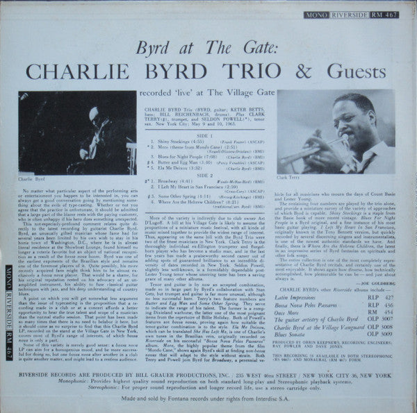 Charlie Byrd Trio : Byrd At The Gate (LP, Album, Mono)