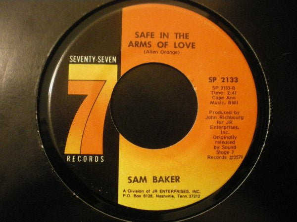 Sam Baker : Just A Glance Away / Safe In The Arms Of Love (7", Single, RE)