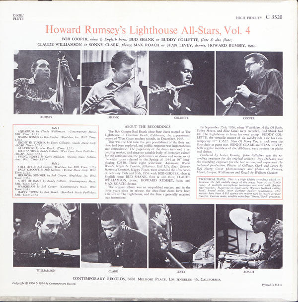 Howard Rumsey's Lighthouse All-Stars : Volume 4, Oboe/Flute (LP, Album, Mono)