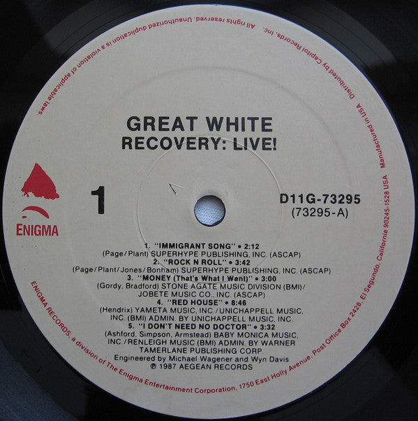Great White : Recovery: Live! (LP, Comp, All)