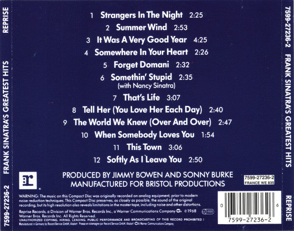 Frank Sinatra : Frank Sinatra's Greatest Hits! (CD, Comp, RE)