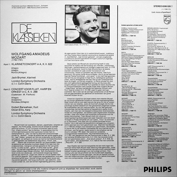 Wolfgang Amadeus Mozart - Jack Brymer, Hubert Barwahser, Osian Ellis, Sir Colin Davis : Klarinetconcert / Concert Voor Fluit En Harp (LP, RE)