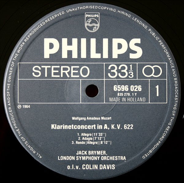 Wolfgang Amadeus Mozart - Jack Brymer, Hubert Barwahser, Osian Ellis, Sir Colin Davis : Klarinetconcert / Concert Voor Fluit En Harp (LP, RE)