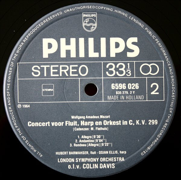 Wolfgang Amadeus Mozart - Jack Brymer, Hubert Barwahser, Osian Ellis, Sir Colin Davis : Klarinetconcert / Concert Voor Fluit En Harp (LP, RE)