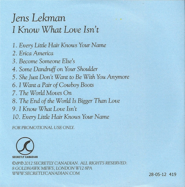 Jens Lekman : I Know What Love Isn't (CDr, Album, Copy Prot., Promo)