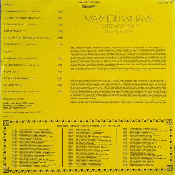 Mary Lou Williams : The First Lady Of Piano New-York 1955 (LP, Album)