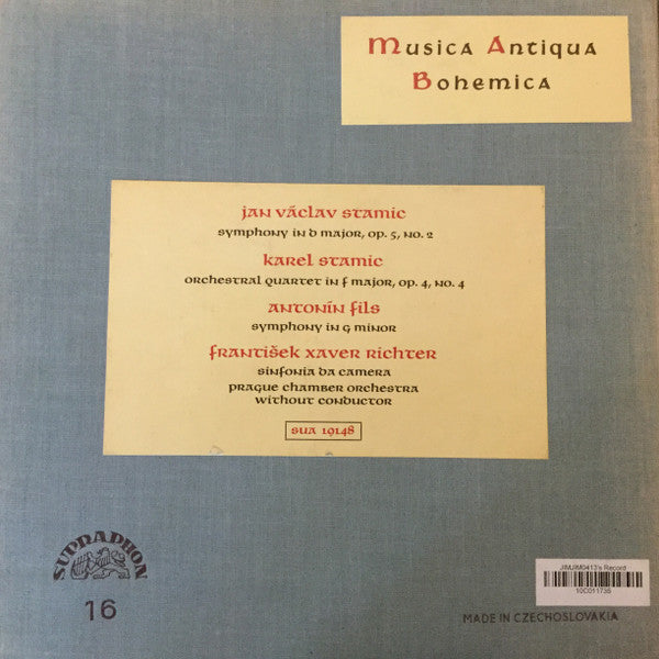 Prague Chamber Orchestra Plays Jan Václav Antonín Stamic, Carl Stamitz, Anton Filtz, Franz Xaver Richter : Musica Antiqua Bohemica 16 (LP, Album, Mono)