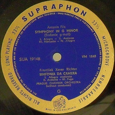 Prague Chamber Orchestra Plays Jan Václav Antonín Stamic, Carl Stamitz, Anton Filtz, Franz Xaver Richter : Musica Antiqua Bohemica 16 (LP, Album, Mono)