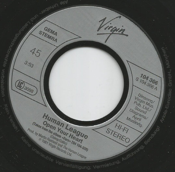 The Human League : Open Your Heart (7", Single, RP)