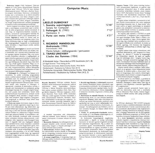 László Dubrovay, Ricardo Mandolini, Tamas Ungvary : Computer Music (LP, Album)
