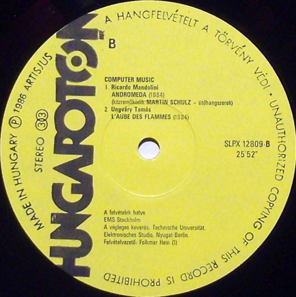 László Dubrovay, Ricardo Mandolini, Tamas Ungvary : Computer Music (LP, Album)