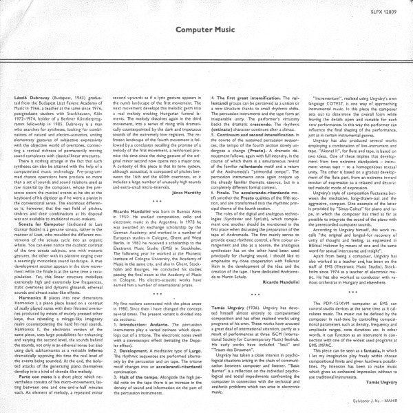 László Dubrovay, Ricardo Mandolini, Tamas Ungvary : Computer Music (LP, Album)