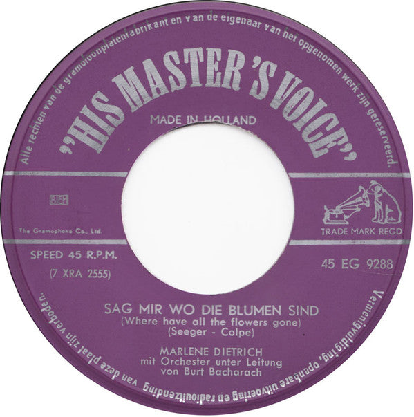 Marlene Dietrich : Sag Mir Wo Die Blumen Sind (Where Have All The Flowers Gone) (7", Single)