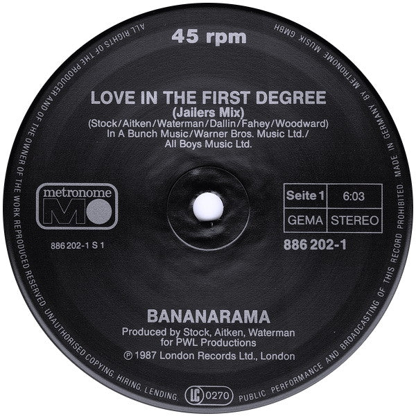 Bananarama : Love In The First Degree (12", Maxi)