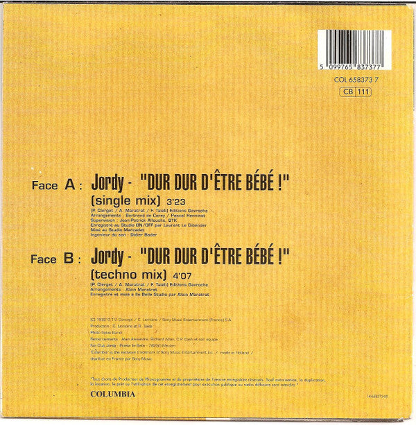Jordy (2) : Dur Dur D'être Bébé! (7", Single)