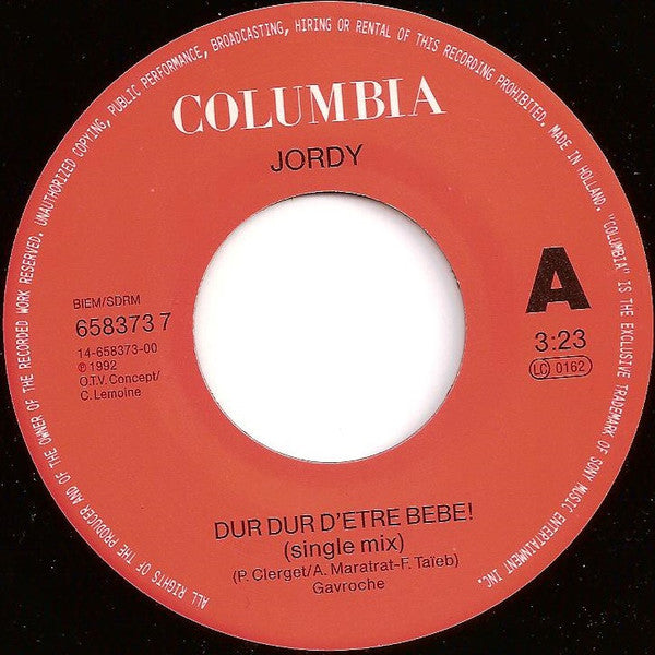 Jordy (2) : Dur Dur D'être Bébé! (7", Single)