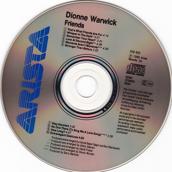 Dionne Warwick : Friends (CD, Album, RE)