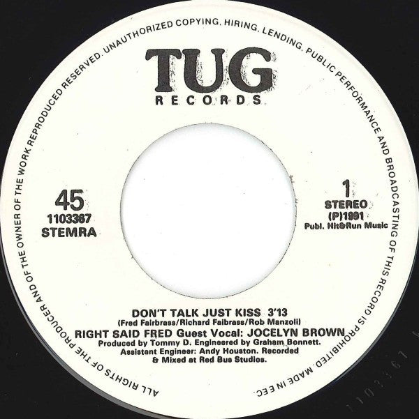 Right Said Fred Guest Vocal Jocelyn Brown : Don't Talk Just Kiss (7")