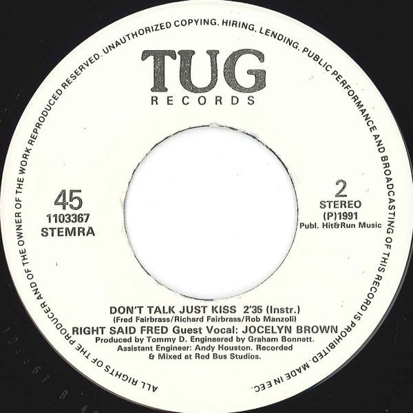 Right Said Fred Guest Vocal Jocelyn Brown : Don't Talk Just Kiss (7")