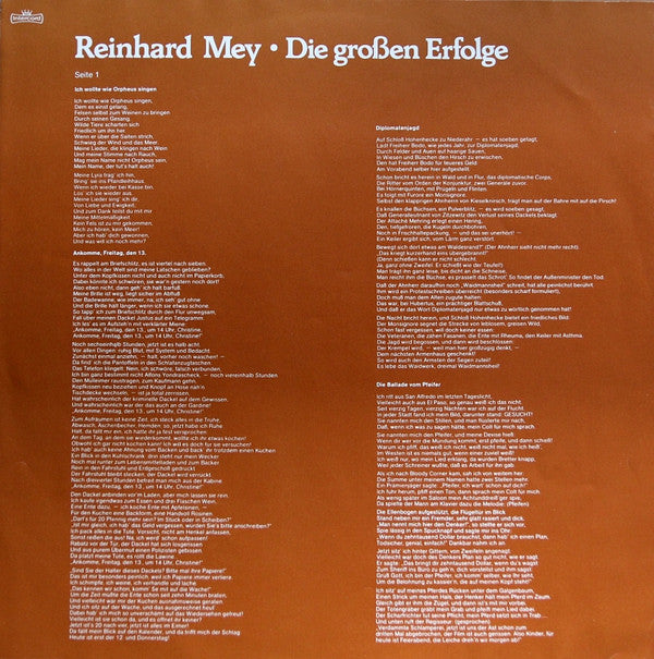 Reinhard Mey : Die Großen Erfolge (LP, Comp, Red)