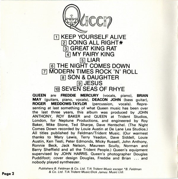 Queen : Queen (CD, Album, RE, RP, Swi)