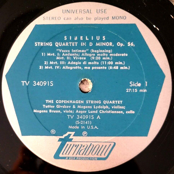 Jean Sibelius / Franz Berwald : String Quartet In D Minor, Op. 56 "Voces Intimae" / String Quartet No. 2 In A Minor (LP, Album)