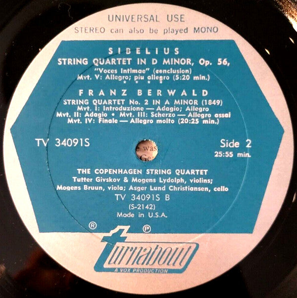 Jean Sibelius / Franz Berwald : String Quartet In D Minor, Op. 56 "Voces Intimae" / String Quartet No. 2 In A Minor (LP, Album)