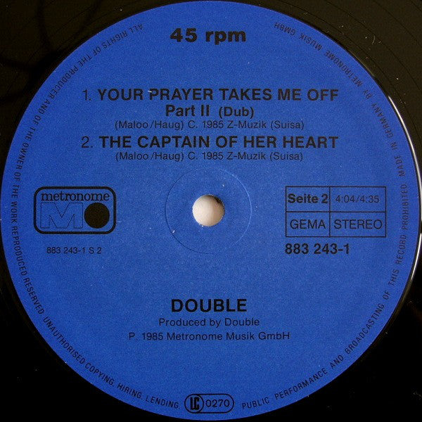 Double : Your Prayer Takes Me Off / The Captain Of Her Heart (12", Maxi)