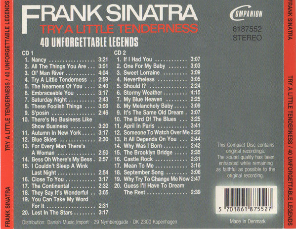 Frank Sinatra : Try A Little Tenderness  (40 Unforgettable Legends) (2xCD, Comp)