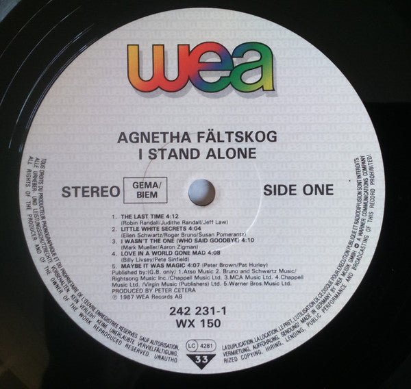 Agnetha Fältskog : I Stand Alone (LP, Album)