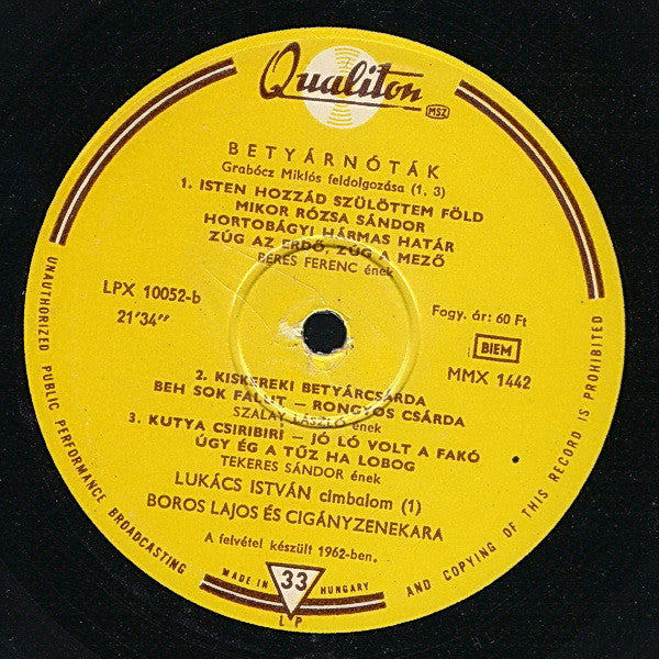 Boross Lajos És Zenekara : Betyárnóták (LP)