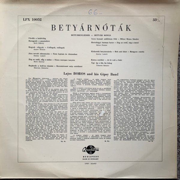 Boross Lajos És Zenekara : Betyárnóták (LP)