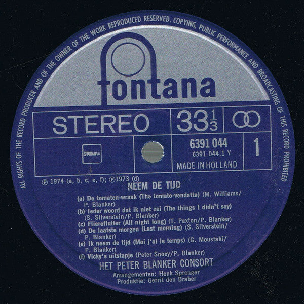Peter Blanker Consort : Neem De Tijd (LP, Album)
