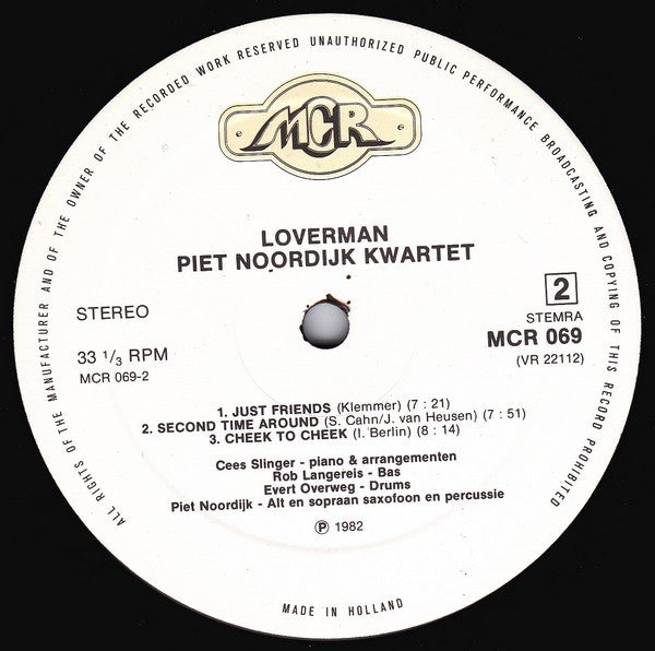 Piet Noordijk Quartet : Loverman (LP)