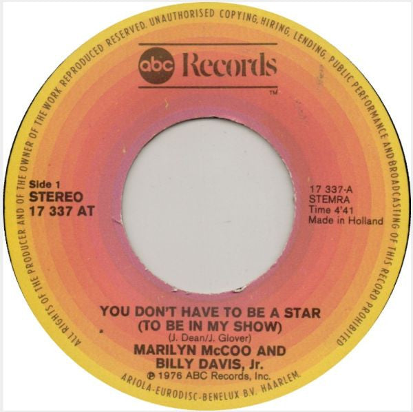 Marilyn McCoo & Billy Davis Jr. : You Don't Have To Be A Star (7", Single)