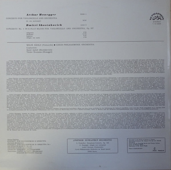 Arthur Honegger, Dmitri Shostakovich : Violoncello Concerto / Violoncello Concerto No. 1 (LP, Album, RP)