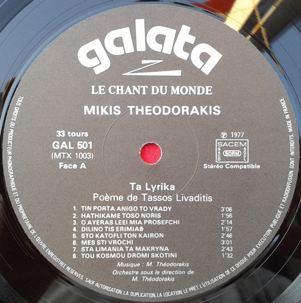 Mikis Theodorakis , Poèmes De Tassos Livaditis : Ta Lyrica (LP, Album)