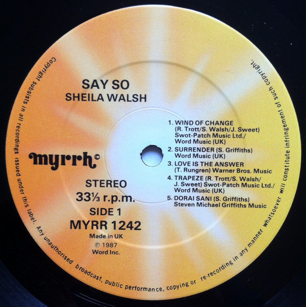 Sheila Walsh : Say So (LP, Album)