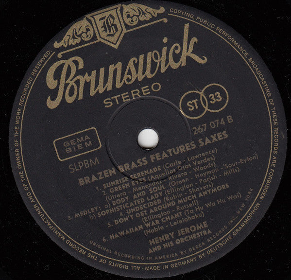 Henry Jerome And His Orchestra : Brazen Brass Features ... Saxes (LP, Album, Mono)