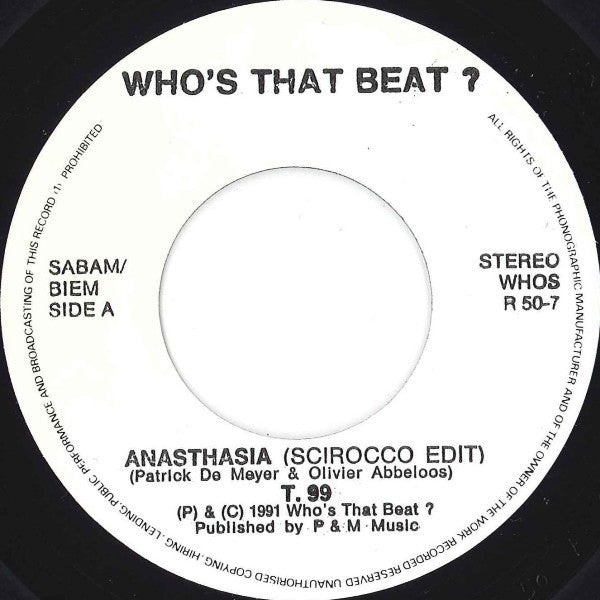 T99 : Anasthasia (Rap Version Remix) (7", Single)