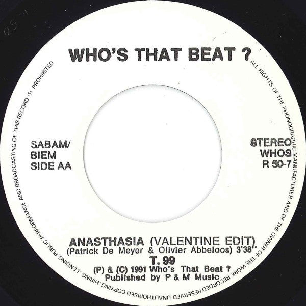 T99 : Anasthasia (Rap Version Remix) (7", Single)