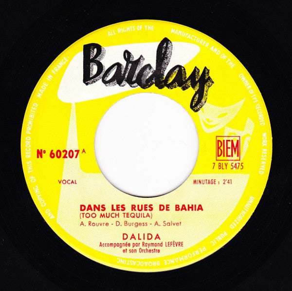 Dalida : Dans Les Rues De Bahia / Romantica (7", Single, Promo)